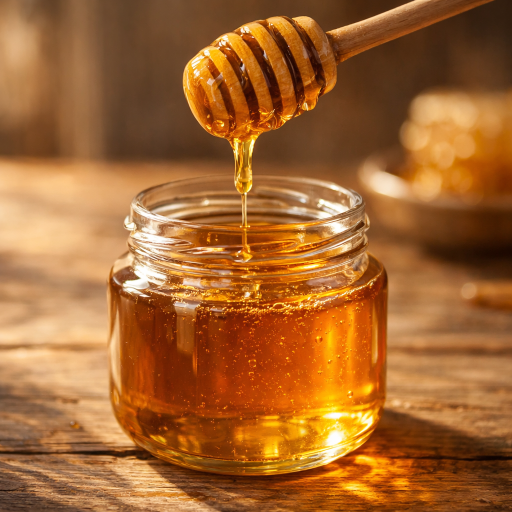 Mel puro em pote de vidro
